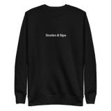 Stories & Sips Embroidered Unisex Premium Sweatshirt (White Threading)