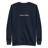 Stories & Sips Embroidered Unisex Premium Sweatshirt (White Threading)