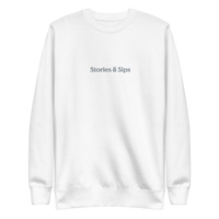 Stories & Sips Embroidered Unisex Premium Sweatshirt (Grey Threading)
